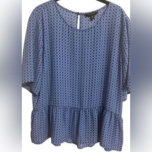 Banana Republic Blue Printed Peplum Blouse w/ Geometric Designs